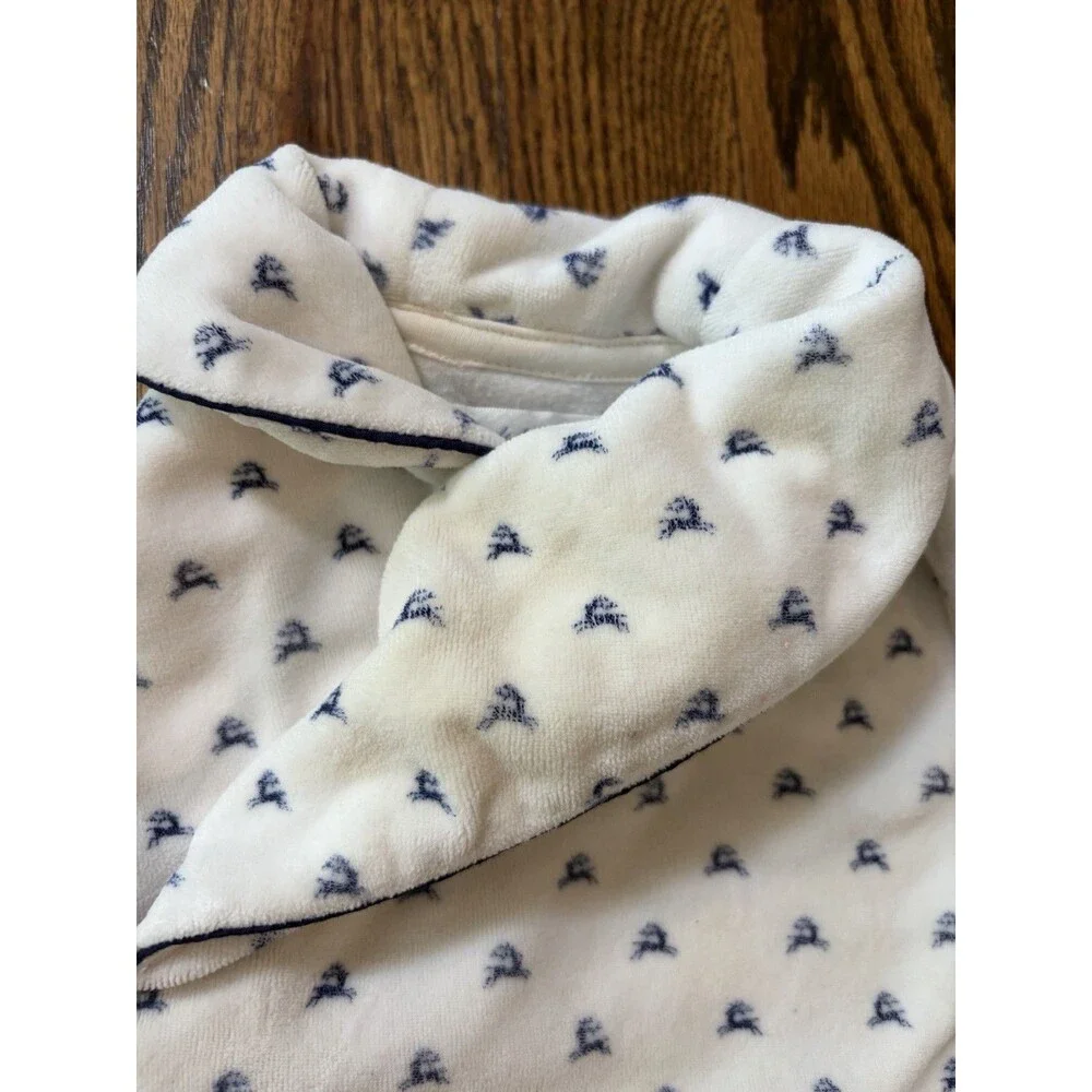 Ralph Lauren White Fleece Deer Print Footed One‎ Piece Bodysuit Baby 6 months